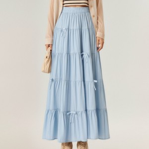 Anna-Kaci Women's Tiered Maxi Skirt with Ribbon Tie Details and Elastic Waistband - 1 of 4