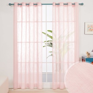 Deconovo Faux Linen Sheer Curtain Panels (2-Pack) – Light Filtering, Grommet Top - 1 of 4