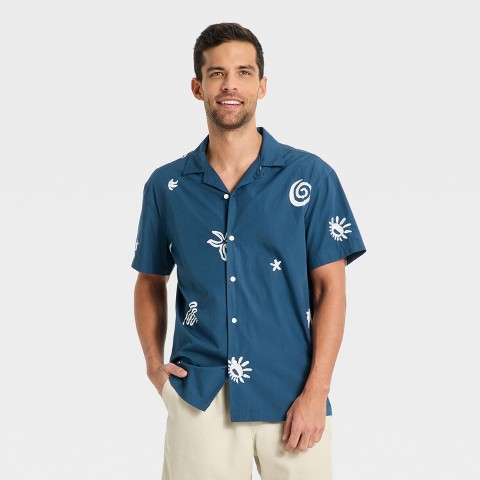 Мужские рубашки Goodfellow & Co Men's Vacay Camp Shirt - Goodfellow & Co™ Navy Blue M