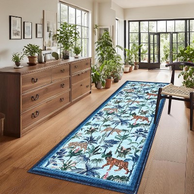Washable Tiger Print Rug - Non-Slip Low Pile, Stain-Resistant Jungle Animal Carpet for Living Room, Bedroom & Office