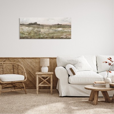 Green Landscape Canvas Wall Art with Wooden Frame, 48 x 20