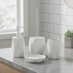 Evideco French Home Goods Diamond Bathroom Accessory Set – 4 Pieces Includes Soap Dispenser, Tumbler, Soap Dish, and Toilet Brush Holder – - 1 of 4