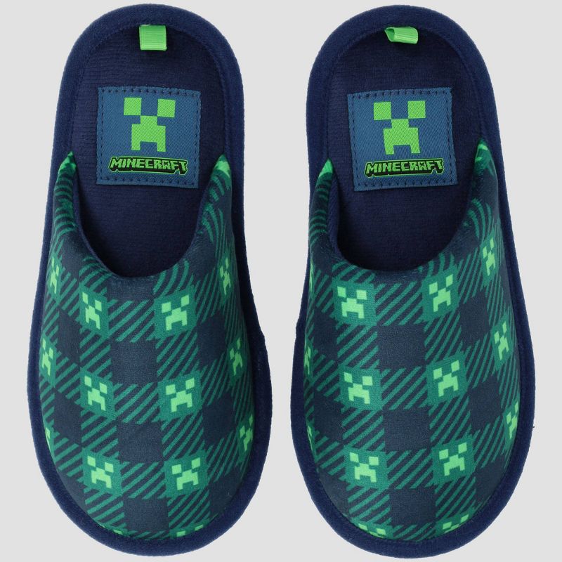 Boys' Minecraft Gaming Scuff Plaid Slippers - Navy Blue, 1 of 8