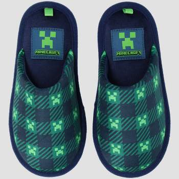 Boys' Minecraft Gaming Scuff Plaid Slippers - Navy Blue