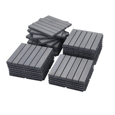 Gulches 30 PCS Interlocking Deck Tiles Striped Pattern, 12" x 12" Square Light Gray Acacia Hardwood Outdoor Flooring for Patio, Bancony, Pool Side