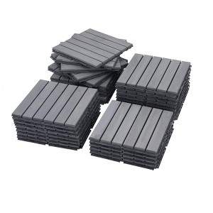 Gulches 30 PCS Interlocking Deck Tiles Striped Pattern, 12" x 12" Square Light Gray Acacia Hardwood Outdoor Flooring for Patio, Bancony, Pool Side - 1 of 4