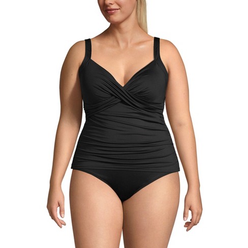 Lands' End Women's Plus Size DD-Cup Chlorine Resistant Tummy Control Wrap  Underwire Tankini Swimsuit Top - 16w - Black