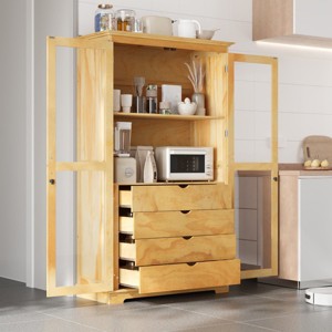 Large Wood Kitchen Pantry Cabinet with Glass Doors and Drawers,Freestanding Farmhouse Storage Organizer for Kitchen or Dining Room-Coolbibila - 1 of 4