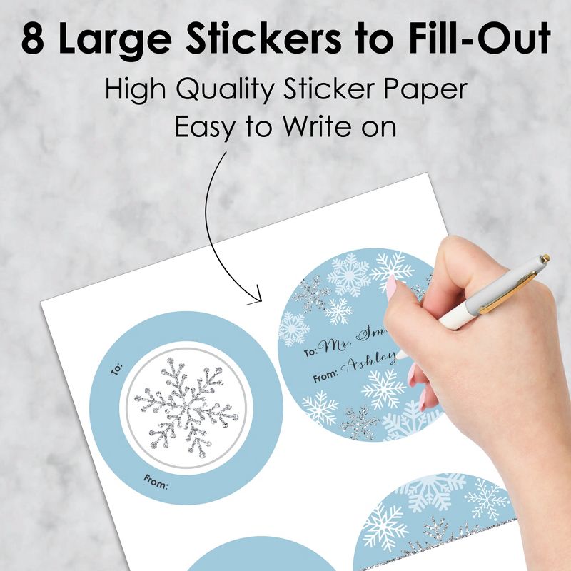 Big Dot of Happiness Winter Wonderland - Round Snowflake Holiday Party and Winter Wedding To and From Gift Tags - Large Stickers - Set of 8, 5 of 8