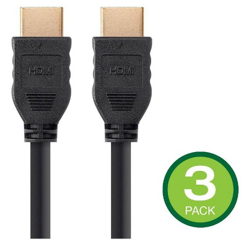 Monoprice HDMI Cable - 3 Feet - Black (3 Pack) No Logo, High Speed, 4K@60Hz, HDR, 18Gbps, YCbCr 4:4:4, 32AWG, CL2, Compatible with UHD TV and More - - image 1 of 4