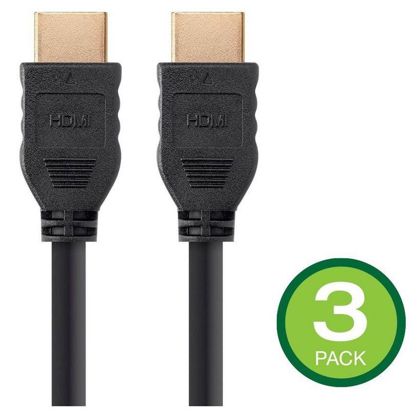 Monoprice HDMI Cable - 6 Feet - Black (3 Pack) No Logo, High Speed, 4K@60Hz, HDR, 18Gbps, YCbCr 4:4:4, 32AWG, CL2, Compatible with UHD TV and More -, 1 of 5
