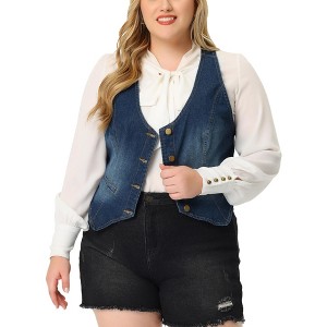 Agnes Orinda Women's Plus Size Fashion Retro Sleeveless Button-Up Jean Denim Vests - 1 of 4