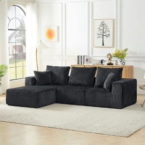 Resenkos 4-Seater Modular Sectional Sofa, Left Chaise Cloud Couch with Corduroy Upholstery and Deep Seating, Black - 1 of 4