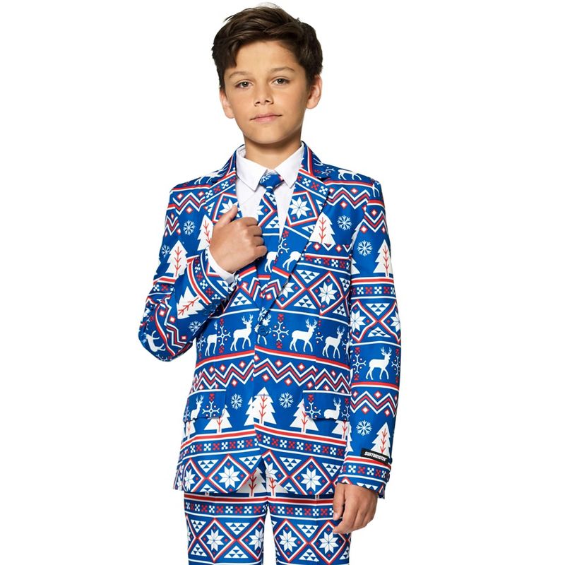 Suitmeister Boys Christmas Suit - Christmas Blue Nordic - Blue, 3 of 6