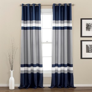 Alexander Stripe Light Filtering Window Curtain Panels Navy 52X108 Set - 1 of 4