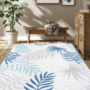 Modern Throw Rugs Botanical Area Rug Machine Washable Rug Stain Resistant Easy Cleaning Area Rug Low Pile Floor Cover Folding Carpet For Home Decor - 1 of 4