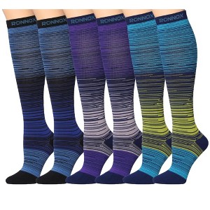 Tipi Toe 3 Compression Socks for Men & Women Mystic Monochrome Violet Space Dye Accents Patterned Knee High Socks (12-14 mmHg) - 1 of 4