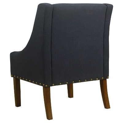 Deep Navy Modern Swoop Accent Chair with Nailhead Trim