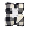 Hudson Home Collection Home Mink Blanket with Faux Shearling Back, Black Cream Plaid Faux Shearling - 2 of 2