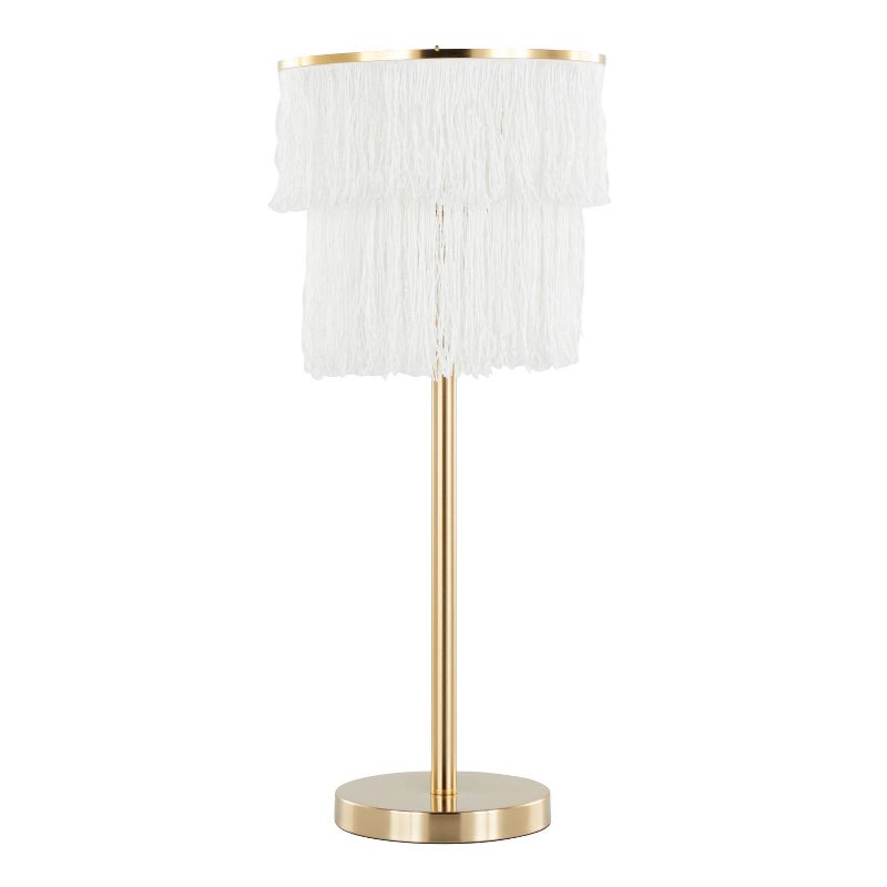LumiSource (Set of 2) Fringe 25&#34; Contemporary Metal Buffet Lamps Royal Gold Metal and White Fringe from Grandview Gallery, 2 of 8