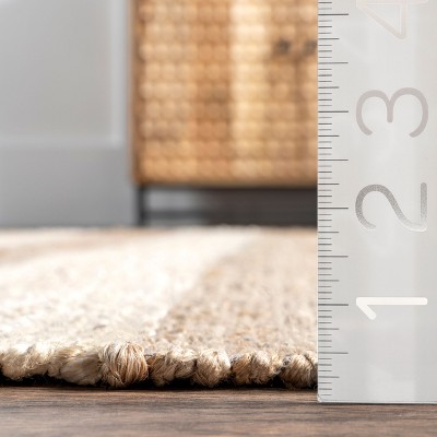 Off-White and Beige Striped Jute Cotton 3' x 5' Area Rug