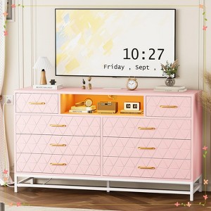 8 Drawer Dresser for Bedroom,  Dresser with Led Light, 55 Inch Tv Stand Dressers with Power Outlet - 1 of 4