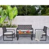 Aukfa Modern Weave 4-Piece Outdoor Patio Conversation Set with Cushions and Wood-Top Coffee Table - Noir Garden Sofa & Chair Set - 4 of 4