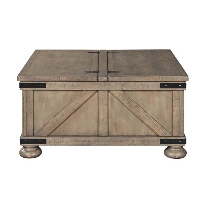 Gray Square Wood and Metal Lift-Top Coffee Table with Storage