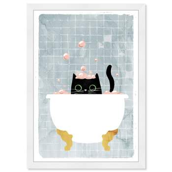 15" x 21" Kitty Bath Time Bath and Laundry Framed Art Print - Wynwood Studio