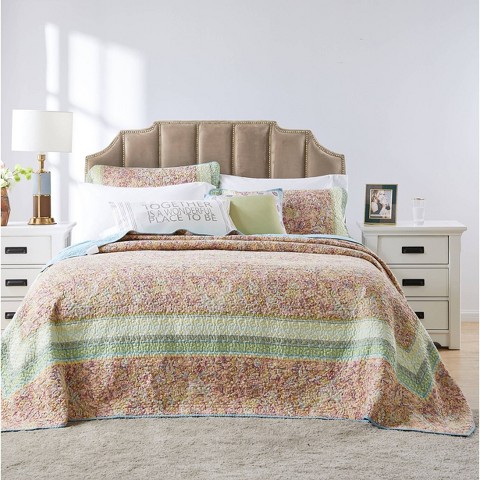 Greenland Home Fashions 3pc Queen Palisades Modern Floral Bedding Set: Microfiber, Cotton Fill, Woven Texture, Machine Washable