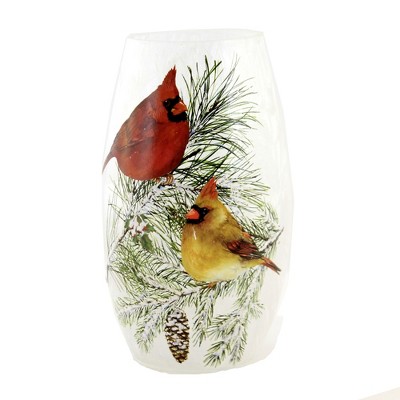 Stony Creek 7.25" Christmas Cardinals Med Vase Per-Lit Electric Red Birds  -  Novelty Sculpture Lights
