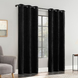 40"x96" Sun Zero Isidora Velvet Magnetic Closure 100% Blackout Grommet Curtain Panel Black - 1 of 4