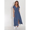 Floral Wrap Beach Dress for Women Summer Maxi Dress with Tie Waist V Neck Slit Flowy Dress Polka Dress High Waist Beach Cover Up - 4 of 4