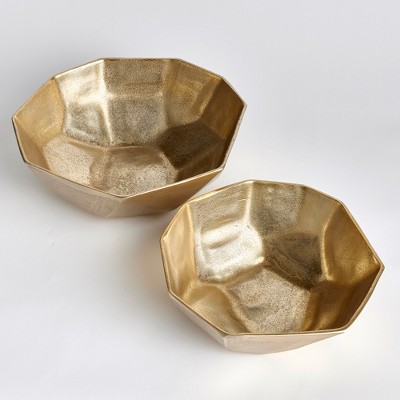 Geometric Gold Cast Aluminum Serving Bowls, Set of 2