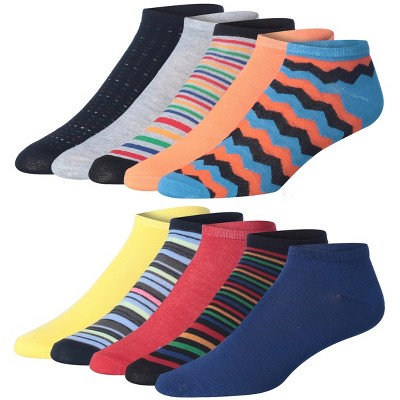 JAMES FIALLO Men's 10 Pairs Classy Extra Lightweight Bright Multicolor Mix Colorful Patterned Low Cut/No Show Socks