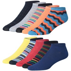 JAMES FIALLO Men's 10 Pairs Classy Extra Lightweight Bright Multicolor Mix Colorful Patterned Low Cut/No Show Socks - 1 of 1