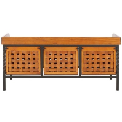 Filbert Brown Transitional Wooden Storage Bench with Iron Frame