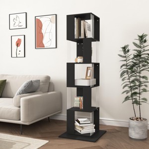 SEVOBAL Decorative Bookshelf 5 Tier Rotating Bookcase with Acrylic Panels Large Capacity Storage Rack for Living Room, Black, 19.68"*19.68"*63" - 1 of 4