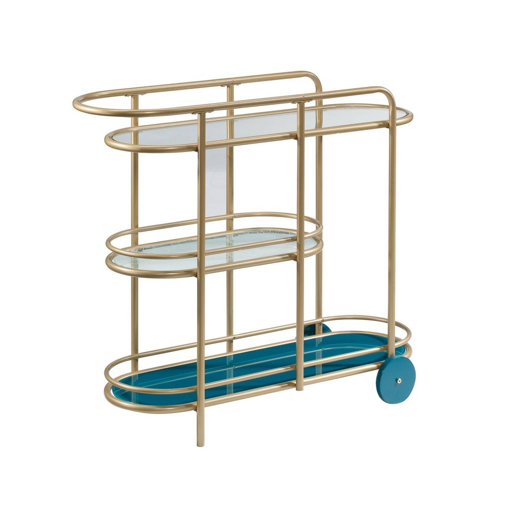 Photos - Other Furniture Sauder Coral Cape Metal Cart with Glass Satin Gold Clear/Gold 