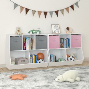 HOMLUX 5 Cubes Kids Storage Unit Bookshelf Bookcase Toy Organizer with 2 Drawers,Pink/Gray - 1 of 4