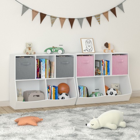 HOMLUX 5 Cubes Kids Storage Unit Bookshelf Bookcase Toy Organizer with 2 Drawers,Pink/Gray - image 1 of 4