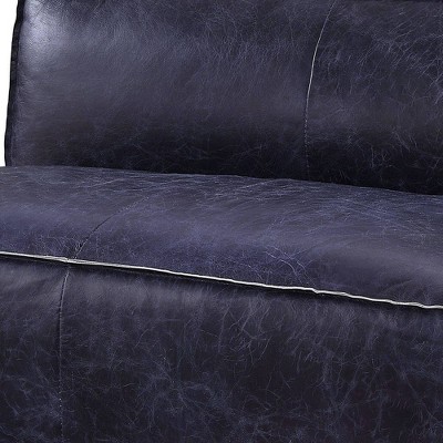 Vintage Blue Top Grain Leather Armless Loveseat