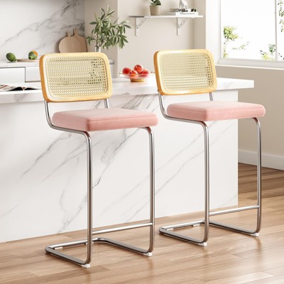 Bencmate Dining Chairs, Counter Height Bar Stools Set of 2, Upholstered Velvet Barstools, 30 inch, Pink, 17.7"*18.9"*42.5"