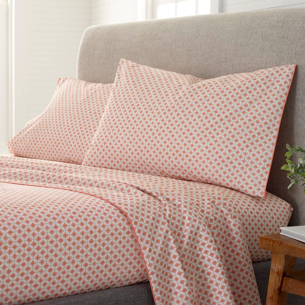 Photos - Bed Linen King Comfort Wash Printed Pattern Sheet Set Orange Starburst - EcoPure