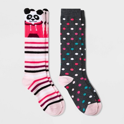 Girls' 2pk Knee High Panda Socks - Cat & Jack™ Pink