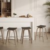 LeisureMod Wooden Counter Stool Square Seat Leather Upholstery and Iron Pelya Collection - 3 of 4