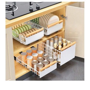 White Dish Rack + Rail + Tray Pull Out Cabinet Organizer,Slide Out Drawers,Roll Out Shelves Adhesive,Multi-Function Kitchen Rack Under Sink For Kitch - 1 of 4