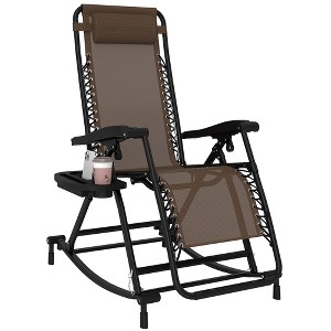 Outsunny Outdoor Rocking Chairs, Foldable Reclining Anti Gravity Lounge Rocker w/ Pillow, Cup & Phone Holder, Combo Design w/ Folding Legs - 1 of 4
