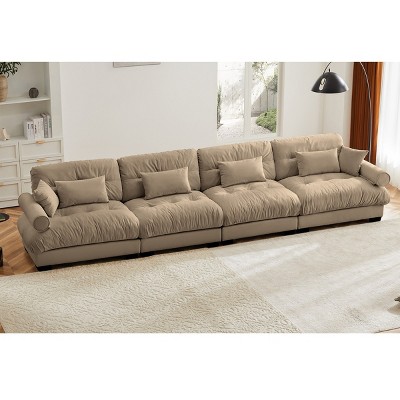 Large Straight Sectional Sofa,Modern Velvet Sectional Sofa With Waist Pillows And Throw Pillows,Comfortable Sofa For Living Room-Cuddlewood