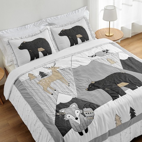 Sweet Jojo Designs Full/Queen Comforter Bedding Set Woodland Friends Grey and White 3pc